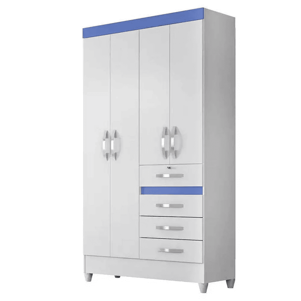 Guarda-Roupa Solteiro 4 Portas 4 Gavetas Branco/Rosa/Azul/Lil&aacute;s Flex Moval Sobral, Branco, large image number 5